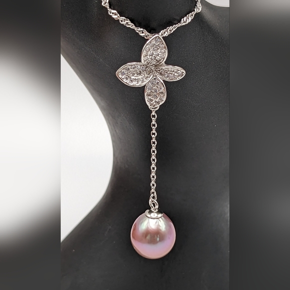 DROP NECKLACE Pink Freshwater Pearl Drop Necklace, 925, NWOT - Picture 1 of 5